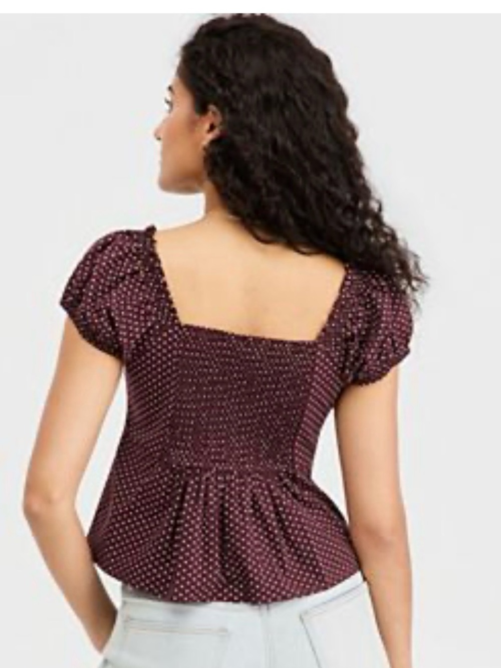 J. Crew Burgundy Polka Dot Square-Neck Peplum Top